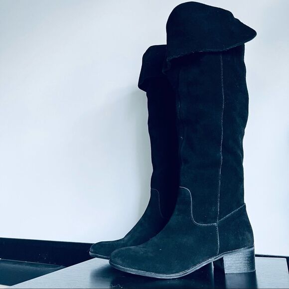 Steve Madden Tyga Suede Leather Black Over the Knee Boots 1.75” Block Heel Sz. 8 - Picture 5 of 16